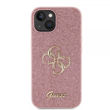 Guess iPhone 15 Cover Fixed Glitter Lyserød