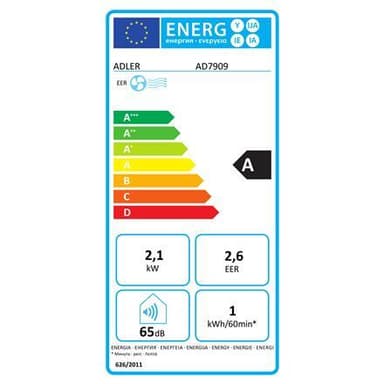 Adler klimaanlæg 7000 BTU AD 7909 Fritstående, ventilator, Antal hastigheder 2