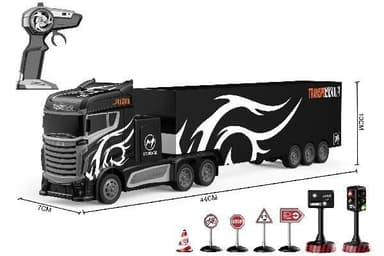 CRAZON Lastbil R/C m/trailer & skilte 1:16 2,4GHz sort