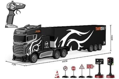 CRAZON Lastbil R/C m/trailer & skilte 1:16 2,4GHz sort