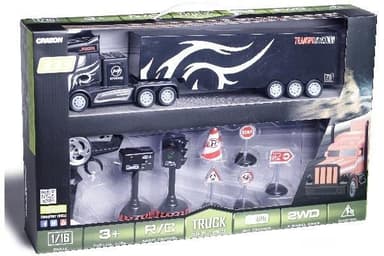 CRAZON Lastbil R/C m/trailer & skilte 1:16 2,4GHz sort