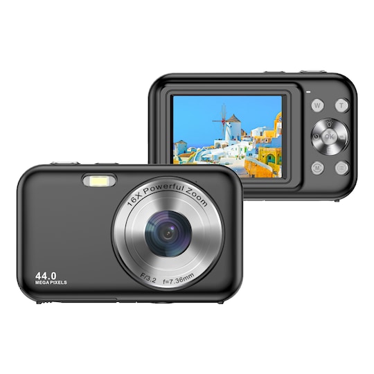 Digitalkamera 1080P 44MP 16 x zoom 2,4-tommer skærm Sort