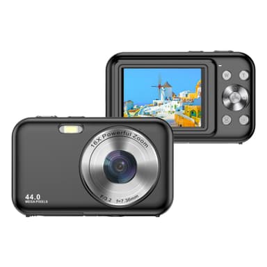 Digitalkamera 1080P 44MP 16 x zoom 2,4-tommer skærm Sort