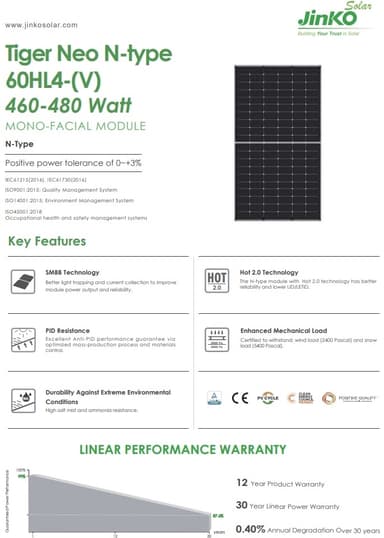 Jinko Solar Solcelle - Tiger Neo N 475W