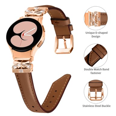Bling Rhinestone læderurrem til Samsung Galaxy Watch 4/5/6-serien Brun