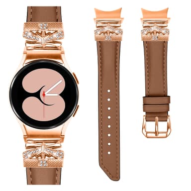 Bling Rhinestone læderurrem til Samsung Galaxy Watch 4/5/6-serien Brun