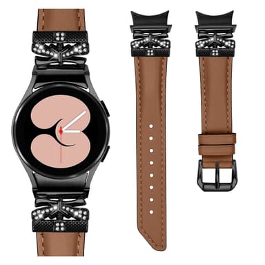 Bling Rhinestone læderurrem til Samsung Galaxy Watch 4/5/6-serien Brun