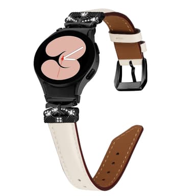 Bling Rhinestone læderurrem til Samsung Galaxy Watch 4/5/6-serien Hvid