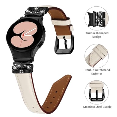 Bling Rhinestone læderurrem til Samsung Galaxy Watch 4/5/6-serien Hvid