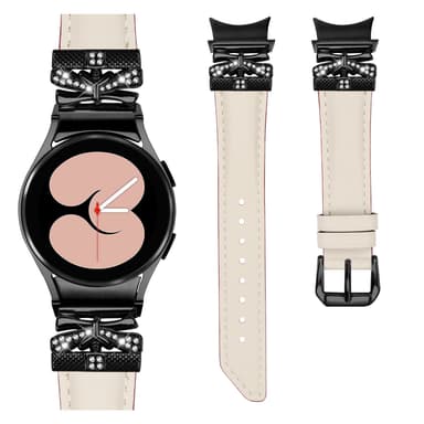 Bling Rhinestone læderurrem til Samsung Galaxy Watch 4/5/6-serien Hvid