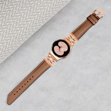 Bling Rhinestone læderurrem til Samsung Galaxy Watch 4/5/6-serien Brun