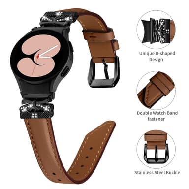 Bling Rhinestone læderurrem til Samsung Galaxy Watch 4/5/6-serien Brun