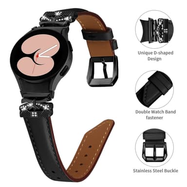 Bling Rhinestone læderurrem til Samsung Galaxy Watch 4/5/6-serien Sort