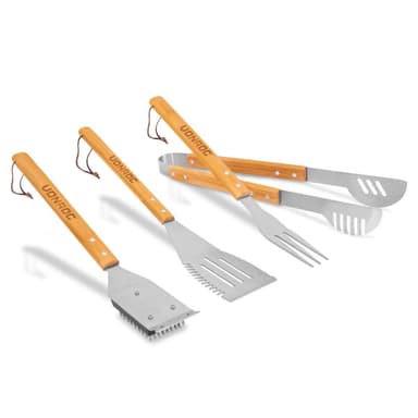 VONROC Grill sæt - 4- dele - Rustfrit stål med bambus - 40 cm