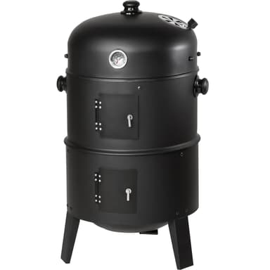 3-i-1 BBQ Smoker Grill inkl. termometer - sort