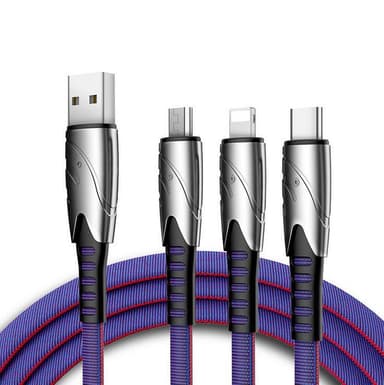 3-i-1 multi-oplader 1,2 m til USB-C, micro-USB og Lightning - Blå