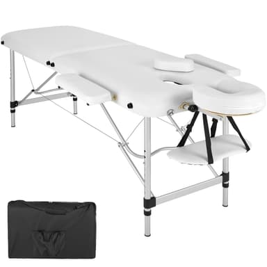 Massagebriks i aluminium med 2 zoner, polstring + taske - hvid