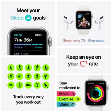Apple Watch SE 44mm GPS (gray alu/sort sportsrem)