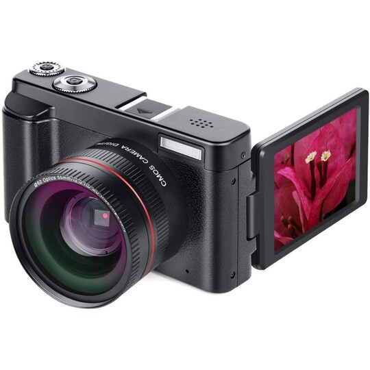 Digitalkamera med 24 MP, HD 1080p og 16x Zoom Sort