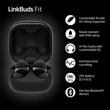 Sony LinkBuds Fit true wireless in-ear høretelefoner (sort)