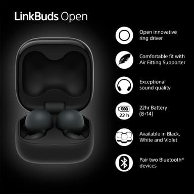 Sony LinkBuds Open true wireless in-ear høretelefoner (sort)
