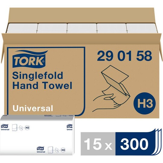 TORK 290158 Zickzack Universal Papirservietter (L x B) 23 cm x 23 cm Højhvid 15 x 300 Ark/pakke. 4500 stk