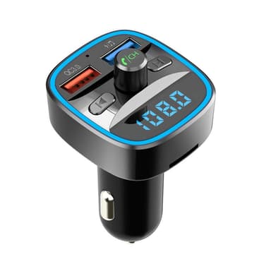 Bluetooth FM-sender til bil med QC3.0 oplader og LED
