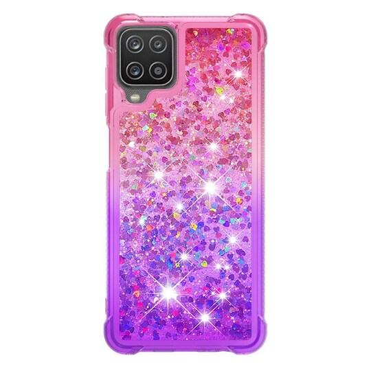 SKALO Samsung A12 Kvicksand Glitter Hjerter TPU Cover - Pink-Lilla