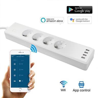 WiFi smart stik forgreningsstik med 4 stikkontakter + 4 USB Hvid
