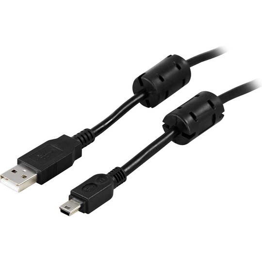 DELTACO USB 2.0 kabel Type A han - Type Mini B han, ferritkerner, 2m,