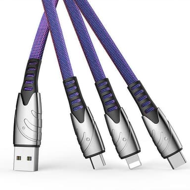 3-i-1 multi-oplader 1,2 m til USB-C, micro-USB og Lightning - Blå