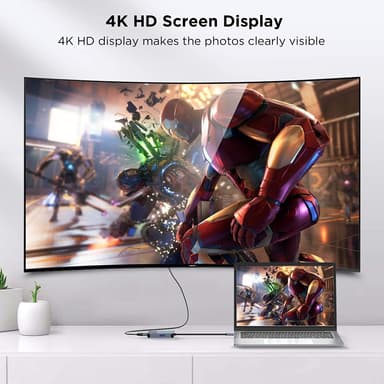 NÖRDIC 1 til 8 C USB Docking Station 2xHDMI 4K 60Hz og 30Hz 3xUSB3.1 5Gbps 1xUSB C PD 87W, 1x TF kortlæser / SD plads grå 12cm Dual HDMI-kabel