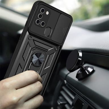 Beskyttelsescover med kameraskåner & Magnet Samsung Galaxy A21s Sort