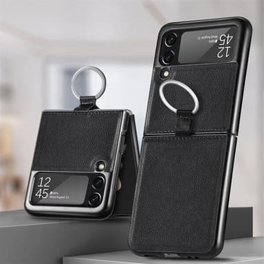 Kunstlæderfoderal med ring Samsung Galaxy Z Flip 3 Sort