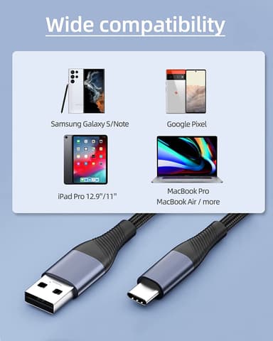 NÖRDIC 1m USB3.2 Gen1 USB-C til A nylonflettet kabel hurtig opladning 3A 5Gbps Strømforsyning PD 60W