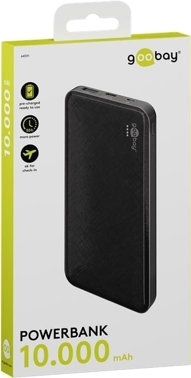 Goobay Powerbank Slimline 10.000 mAh kraftfulde 10.000 mAh i et praktisk og kompakt design med status-LED'er