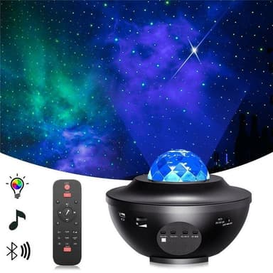 Galaxy-lampe, stjerneprojektor med Bluetooth-højttaler