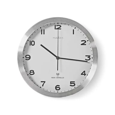 Nedis Vægur | Diameter: 300 mm | Aluminium / Plastik | Radiostyret tid | Hvid / Sølv