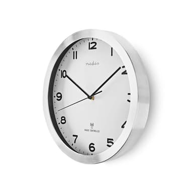 Nedis Vægur | Diameter: 300 mm | Aluminium / Plastik | Radiostyret tid | Hvid / Sølv