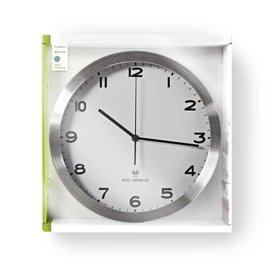 Nedis Vægur | Diameter: 300 mm | Aluminium / Plastik | Radiostyret tid | Hvid / Sølv
