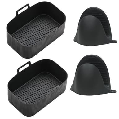 2-pak airfryer silikonegryde med handsker Grå