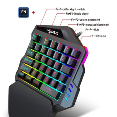 Enhånds gaming-tastatur, tastatur, mus, RGB-baggrundsbelyst håndledsstøtte