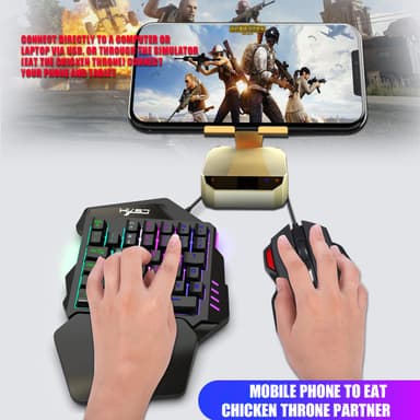 Enhånds gaming-tastatur, tastatur, mus, RGB-baggrundsbelyst håndledsstøtte