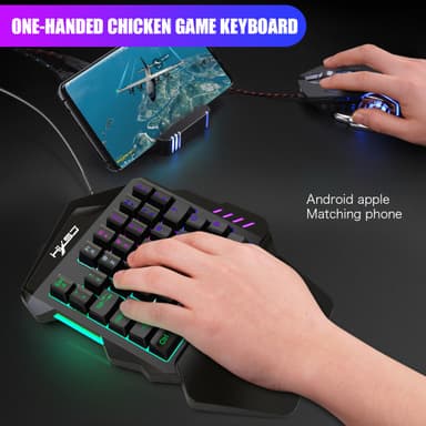 Enhånds gaming-tastatur, tastatur, mus, RGB-baggrundsbelyst håndledsstøtte