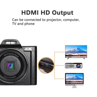Digitalkamera 4K 48MP 16 x Zoom Sort