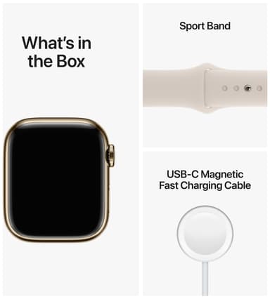 Apple Watch Series 8 41mm Cellular (gold stainless steel/starlight sportsbånd)