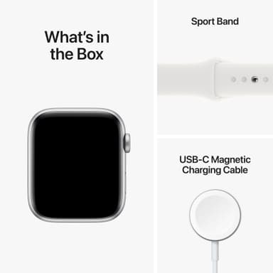 Apple Watch SE 2nd Gen 44 mm GPS (Silver Alu/White sportsbånd)