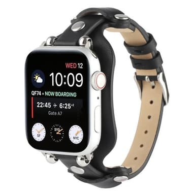 Läderarband till  Apple Watch Series 7 45mm, 6 / SE / 5 / 4 44mm, 3 / 2 / 1 42mm - Svart