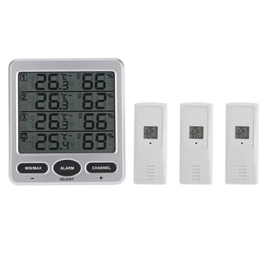 Digitalt termometer / hygrometer med 3 fjernsensorer hvid