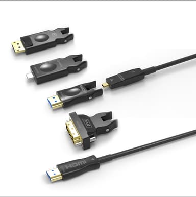 HDMI 2.0 AOC aktivt fiberkabel, i 1 med aftagelige adaptere HDMI, USB-C, DP og HDMI-D | Elgiganten